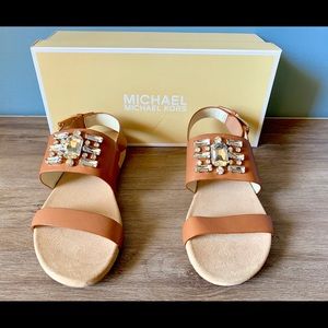 Michael Kors | Shoes | Michael Kors Luna Flat Cognac Sandals Size 6 |